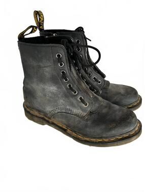 Dr. Martens Black Leather Combat Boots with Yellow Stitching